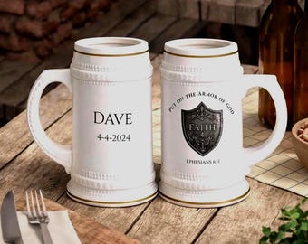 Armor of God Beer Stein – Ephesians 6:11 Faith Shield Tankard for Men