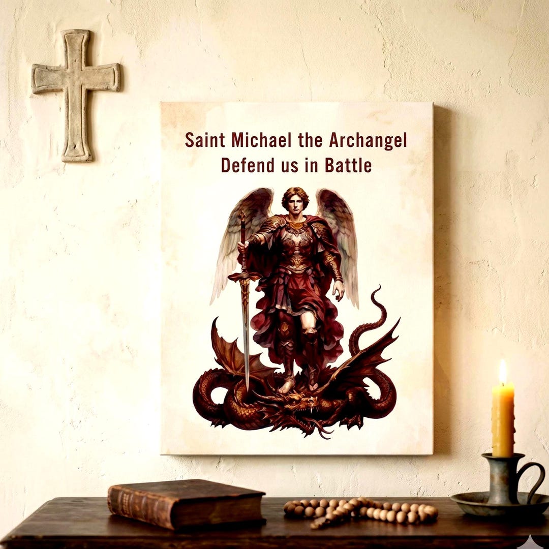 Saint Michael the Archangel Canvas Wall Art - Etsy