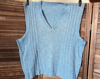 Handmade Light Blue Wool Sweater  Vest- Size Large