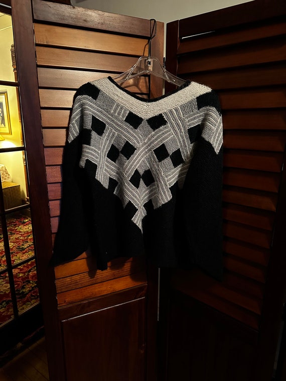 Handmade Grey and Black Wool Sweater - Size Large