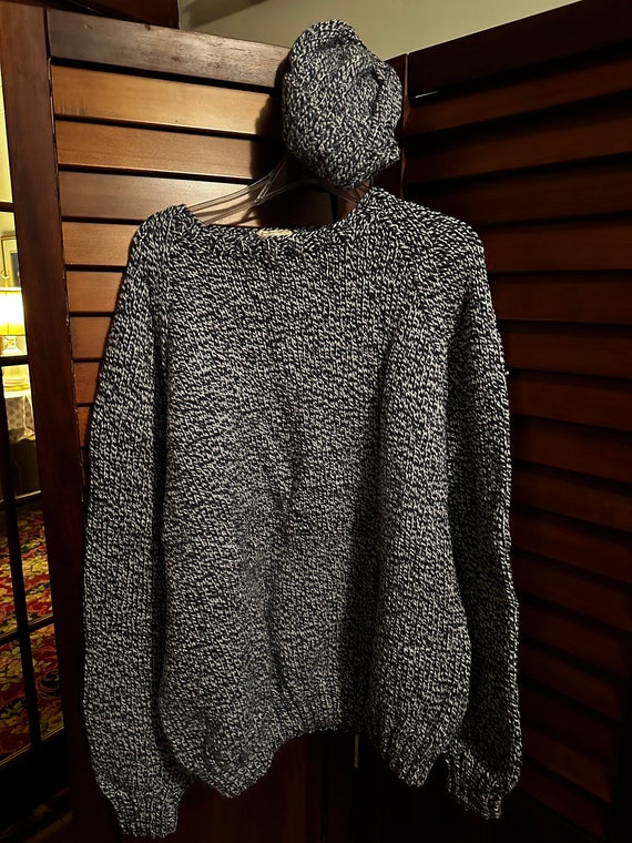 Handmade Navy and White Marled Wool Sweater - Size