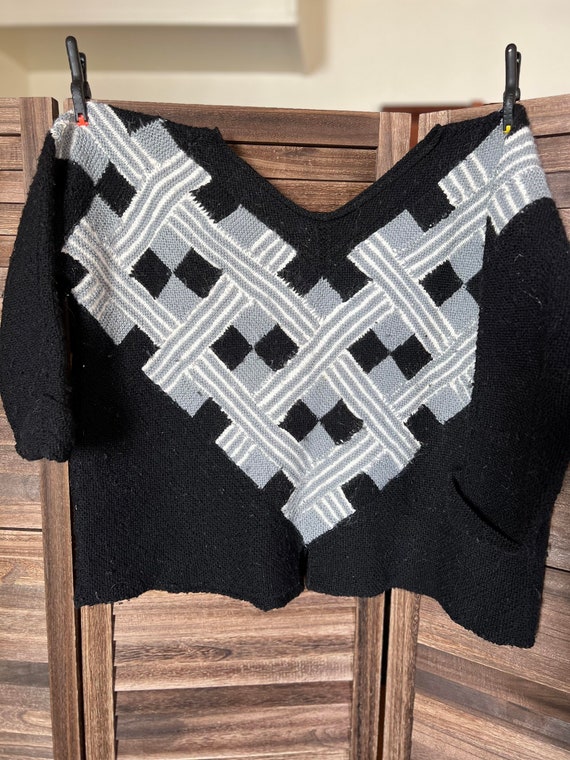 Handmade Blue and Black Wool Sweater - Size 2X - image 2