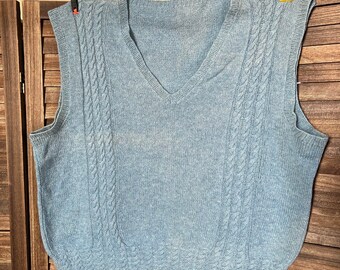 Handmade Light Blue Wool Sweater Vest- Size 2X