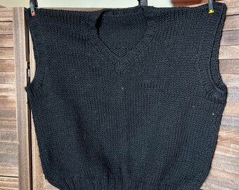 Handmade Black Wool Sweater Vest- Size X Large