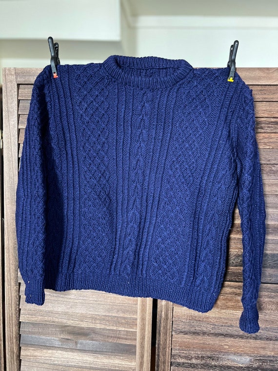 Handmade Navy Wool Sweater - Size Medium