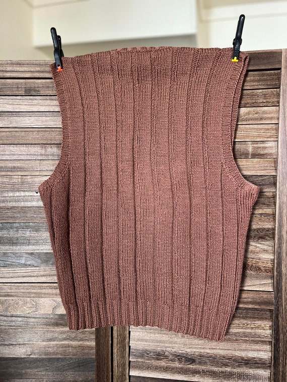 Handmade Brown Wool Vest - Size Small - image 2