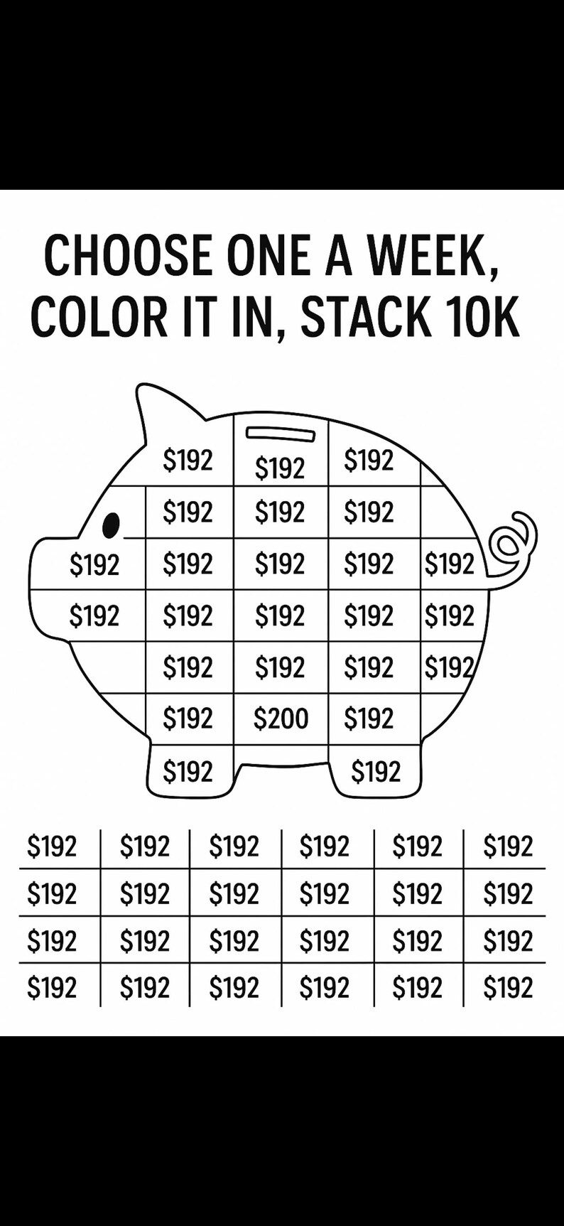 10,000 Savings Challenge Printable Piggy Bank Coloring Savings Tracker ...