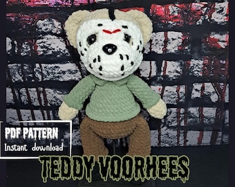 Teddy Voorhees Crochet Pattern, Spooky Horror Plushie (PDF Pattern)