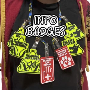 Informations amusantes imprimées en 3D, accessibilité, badges de consentement (badges pour conventions/cosplayers/fursuiters) (couleurs personnalisées disponibles !)