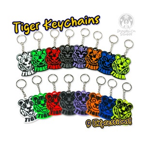 Breloczki do kluczy z tygrysem - Furr-Emoticons - Breloczki do kluczy z futrem drukowane w 3D do smyczy i plecaków (niestandardowe, personalizowane kolory)