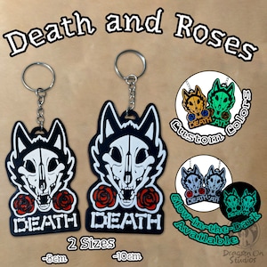 Death and Roses- 3D Printed Skull Dog Keychains- Custom Colors and Glow in the Dark Available