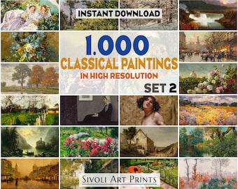 Collezione 1000 dipinti - Set 2 - Pacchetto di dipinti classici, Decorazioni per la casa, Download digitale, Arte stampabile, Set di opere d'arte, Stampe digitali