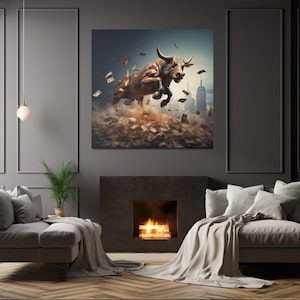 Bull Market Bull Canvas, Money Markets Wall Art, Gifts For Investors, Stock Market Symbols, Crypto Bulls, Financial Home Decor, Wall Print