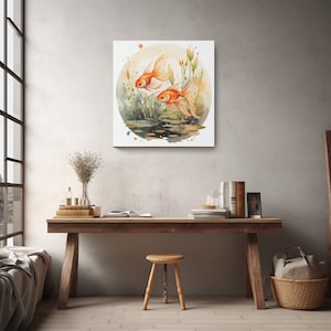 Watercolor Goldfish Canvas, Goldfish Wall Decor, Ready To Hang Goldfish Wall Decor, Gift Ideas For Fish Dads, Fish Moms, Pet Fish Wall Print