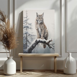 Bobcat in Winter Canvas: Elegant Feline Wall Art