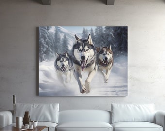 Husky Dog Canvas Print: Winter Sledding Wall Art