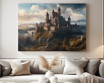 German Fantasy Castle Canvas Art, Medieval Castle Home Decor, Castle Artwork, Gothic Wall Art, Ready To Hang Wall Print