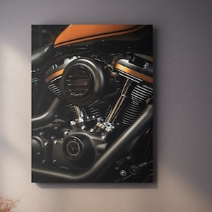Motorcycle Engine Canvas, Chopper Motorcycle Poster, Harlev Davidson Wall Print, Gifts For Bike Guys, Bike Enthusiast Art, Garage Decor