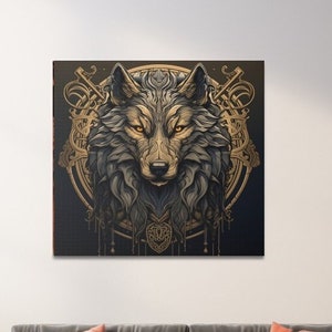 Fenrir Canvas, Norse Mythology Wall Art, Nordic Mythology Artwork, Monstrous Wolf Artwork, Mythological Beast, Ready To Hang Wolf Wall Decor