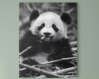Cute Panda Wall Canvas, Panda Print Poster, Whimsy Animals Artwork, Nursery Kid Room Decor, Cute Animal Wall Print, Gifts For Girlfriend