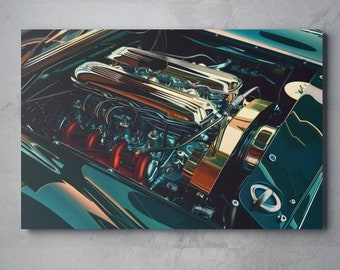 V8 Engine Canvas Art: Car Enthusiast Poster Print