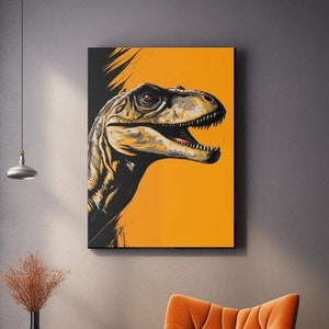Velociraptor Canvas Wall Art, Dinosaur Wall Print, Jurassic Poster, Man Cave Game Room Decor, Gifts For Dinosaur Lovers, Gifts For Kids