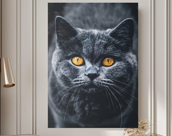 British Shorthair Canvas, British Shorthair Wall Art, Gifts For Cat Lovers Cat Mom Cat Dads, Cat Portrait Poster, Grey Cat Print