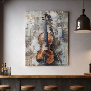 Violin Abstract Painting Canvas, Violin Wall Art, Modern Living Room Decor, Bohemian Wall Art, Gifts For Violinists, Airbnb Wall Decor