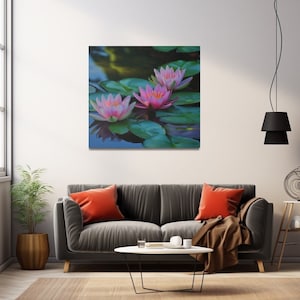 Water Lilies On A Pond Canvas Art, Water Lilies Botanical Wall Art, Living Room Artwork, Gift Ideas For Mother, Ready To Hang Print