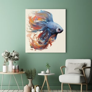 Betta Fish Canvas, Beta Fish Wall Decor, Watercolor Betta Fish, Living Room Decor, Modern Wall Art, Colorful Fish Artwork