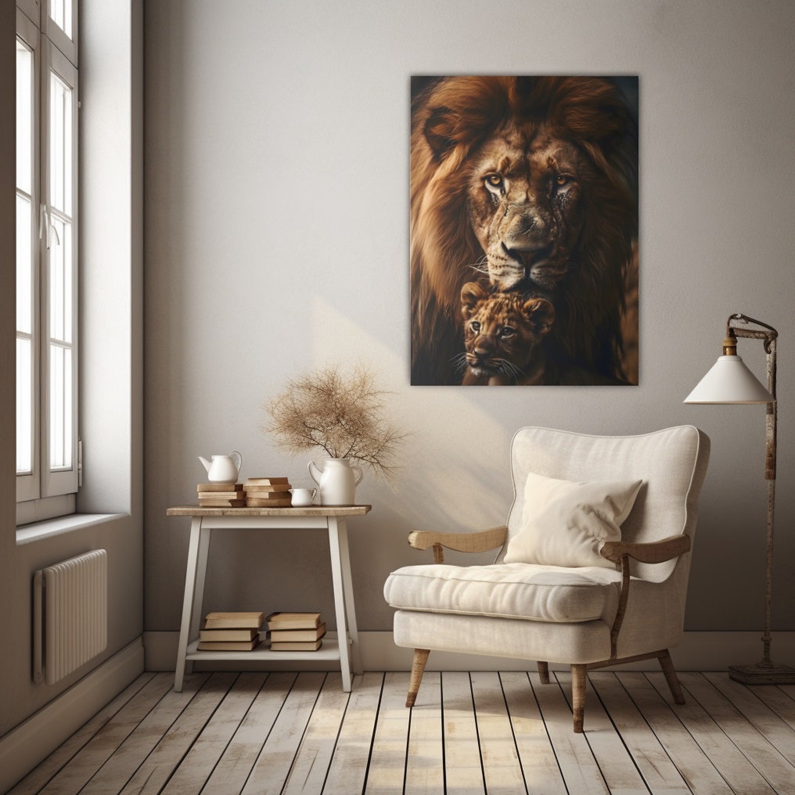 Lion and Cub Canvas Wall Art, Lion Cub Poster Print, Lion Wall Hang ...