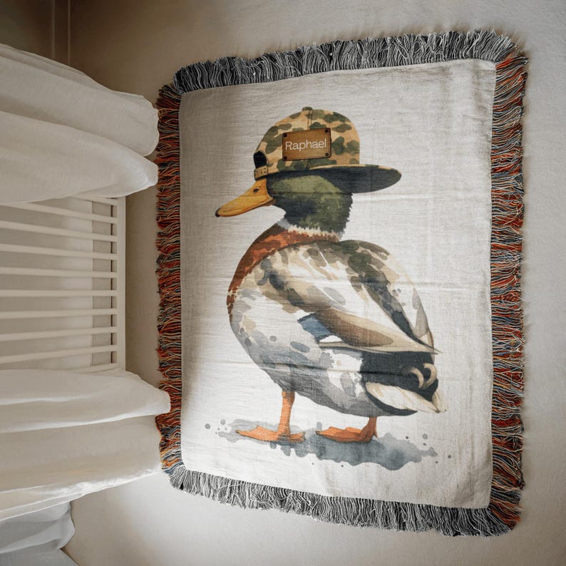 Personalized Woven Duck Baby Blanket, Mallard Nursery Decor, Hunting ...