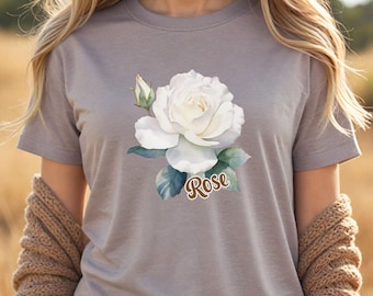 White Rose Flower T-Shirt, Women's Flower Lover Shirt, Floral Tee
