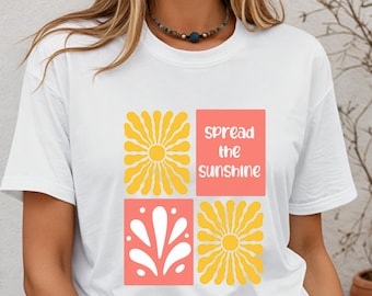 Maglietta "Spread the Sunshine", maglietta boho per gli amanti del sole, maglietta con messaggio positivo