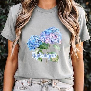 Women&#39;s Hydrangeas T-Shirt, Ladies Hydrangea Tee, Floral Shirt, Flower Lover, Flower Gardener, Gift for Her, Gift for Mom
