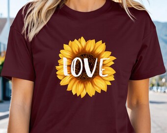 Solroskärlek T-shirt, solros-t-shirt, blomälskare T-shirt, blommig skjorta