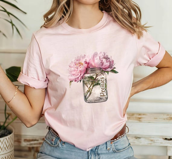Camiseta de peonía para mujer, camiseta de peonías rosas para - Main Image