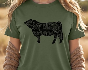 Camiseta de cortes de carne, camiseta de ganadería, camiseta de ranchero, camiseta de carnicero, camiseta para entusiastas de la barbacoa