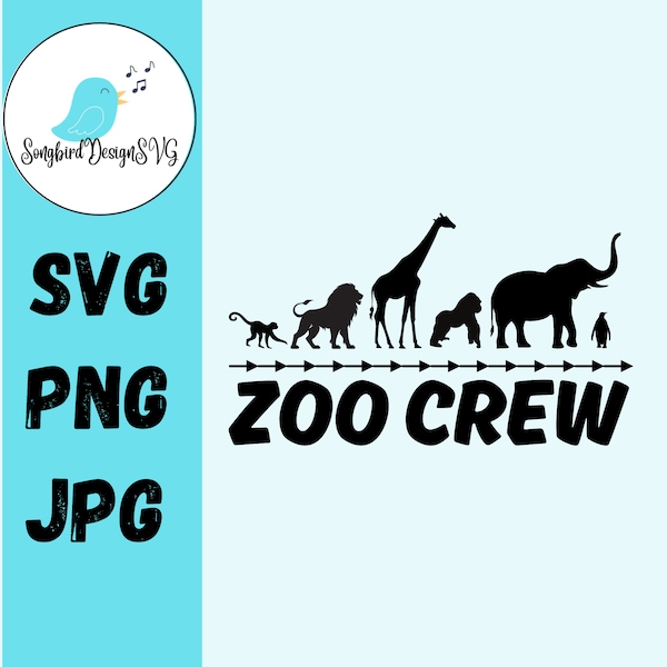 Zoo Crew SVG, PNG, JPG | Animals, Monkey, Lion, Giraffe, Gorilla, Elephant, Penguin, Family, Weekend, Trip, Summer, Spring, Kids, Parents