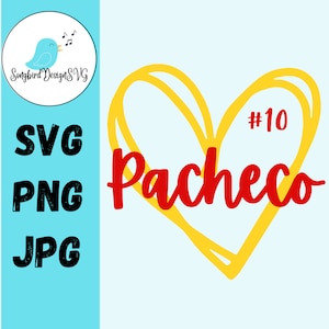 Pacheco # 10 im Herz SVG, PNG, JPG | Kansas City Chiefs Spieler, Football, Super Bowl, Liebe, Sport, handgefertigter Artikel, Geschenke für Mutter, Frauen, sie
