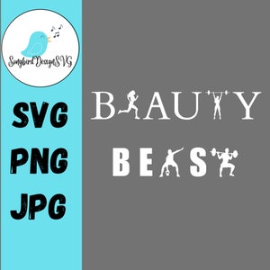 Beauty Beast Couples SVG, PNG, JPG 2-in-1 / Allenamento, Fitness, Esercizio, Uomo e donna, Due in uno, Camicie, Canotte, Felpe, Borse