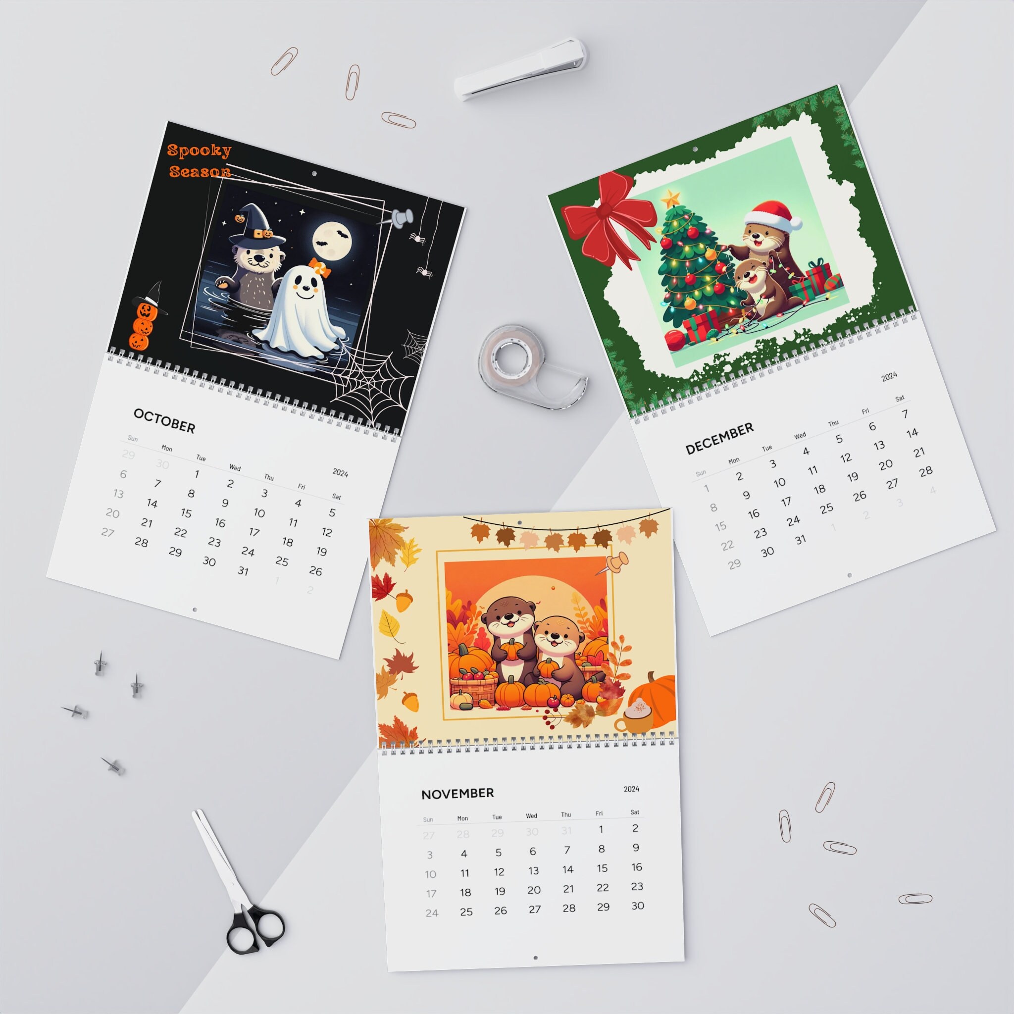 2024 Wall Calendar Cute Cartoon Otter Design Etsy