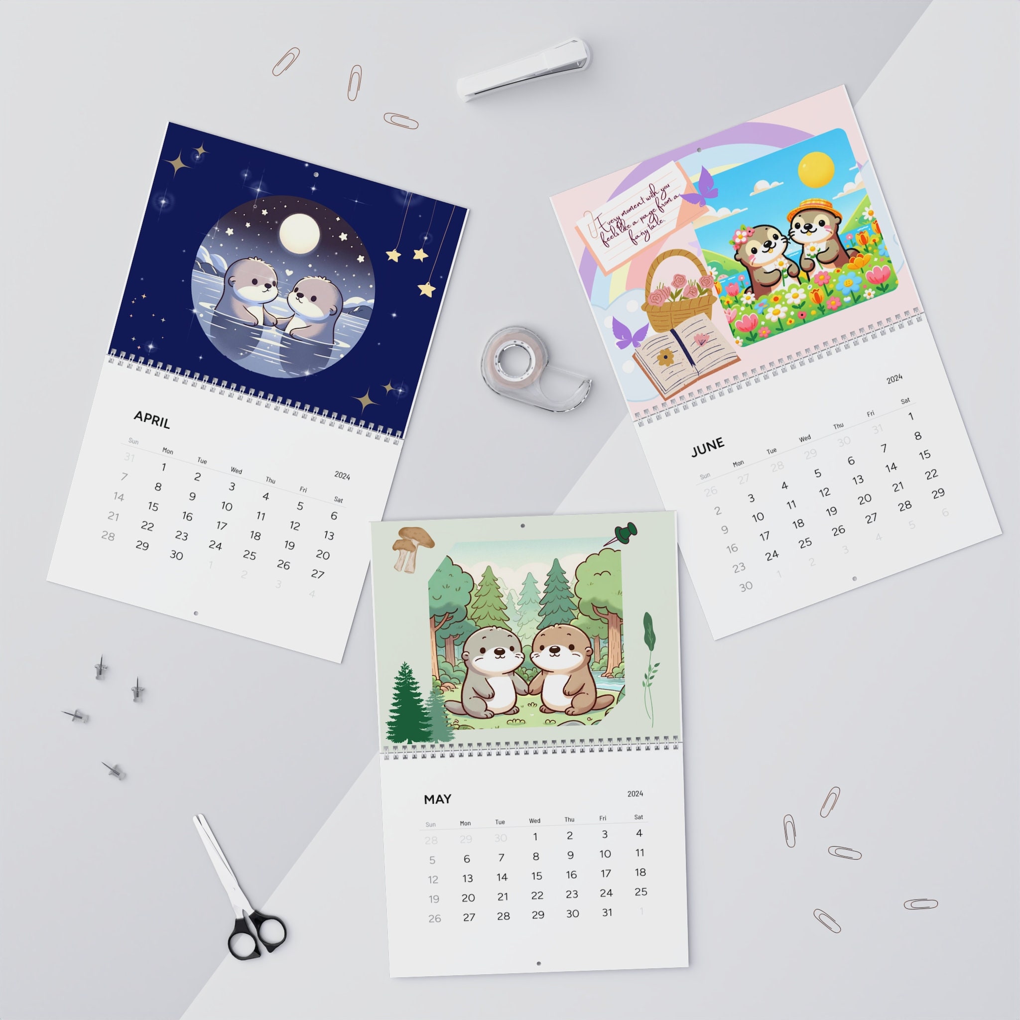 2024 Wall Calendar Cute Cartoon Otter Design Etsy
