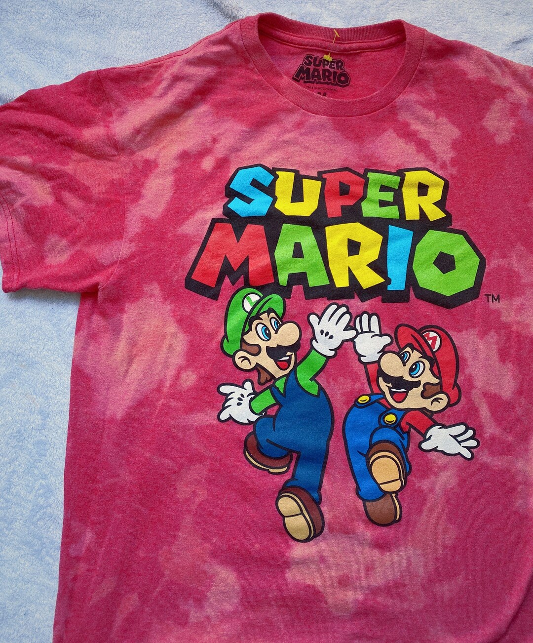 Bleached Tye Dye Super Mario Bros Tshirt SIZE ML Etsy