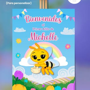 Letrero de bienvenida de cumpleaños de abejita Plim Plim, cumpleaños de abejita, decoración de cumpleaños de abejita, abejita chiquitita