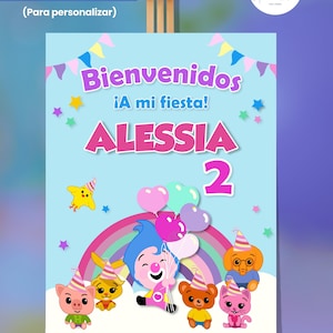 Cartel de bienvenida de cumpleaños plim Plim rosa, decoración de cumpleaños rosa de plim Plim, archivo digital imprimible, cartel de plim pl