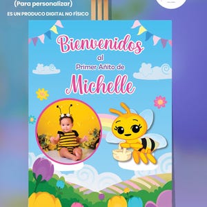 Plim Plim Bee Birthday Welcome Sign with Photo, Bee Birthday, Bee Birthday Decorations, Chiqui Bee