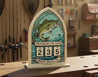 Personalized Fishing Tracker, Fish Caught This Year Sign, Custom Fisherman Gift for Dad, Wooden Angler Log, Father's Day Gift