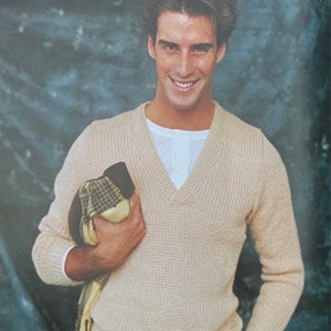 Retro-Strickmuster Herren Self Welt V-Ausschnitt Pullover PDF Sofortiger digitaler Download Klein Mittel Groß Extra groß XL 1950er Jahre Mittelstufe