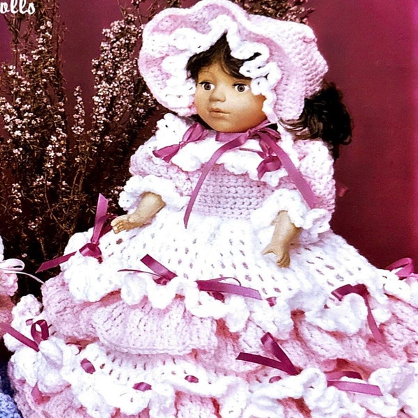 Little Miss Muffet Doll Vintage Crochet Pattern Ruffle Dress Pantaloons Bonnet Petticoat PDF Instant Download 13" Inch Tall Wax Doll DK